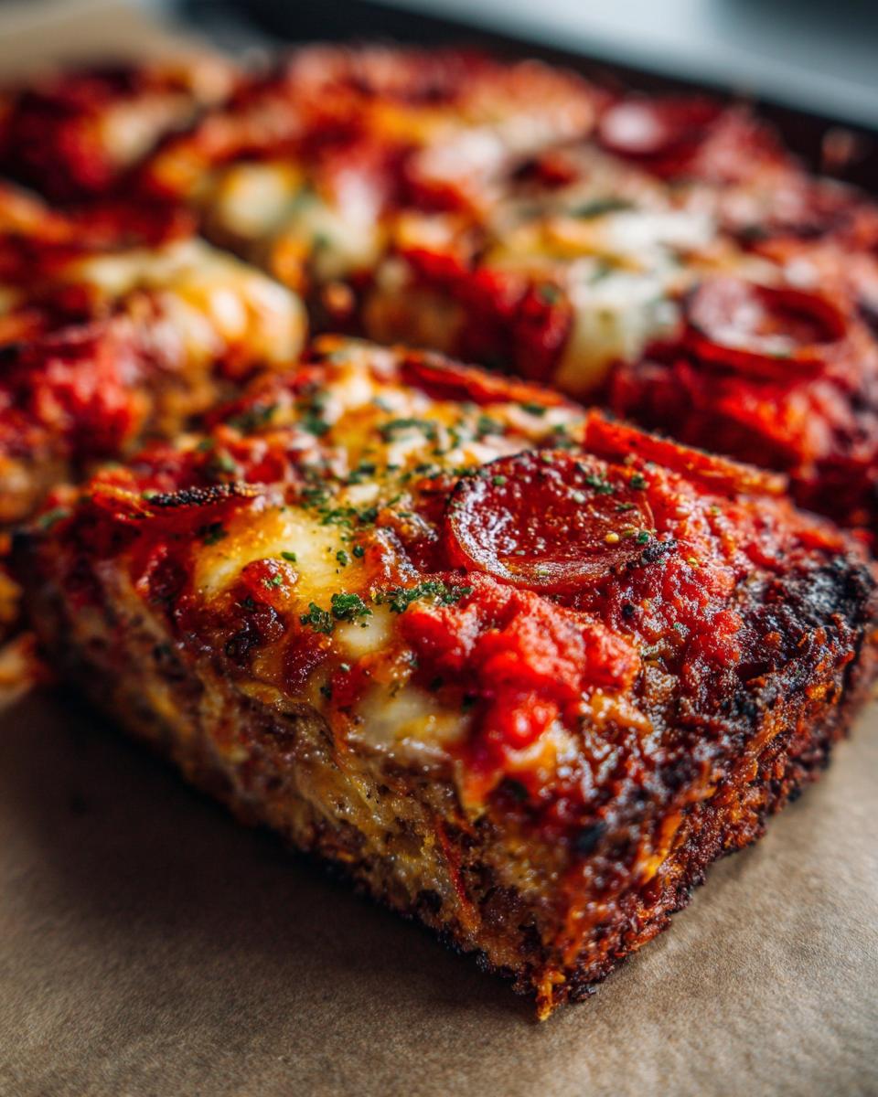 Close-up of a thick slice of pepperoni chicken crust pizza showing the dense crust and melted cheese.