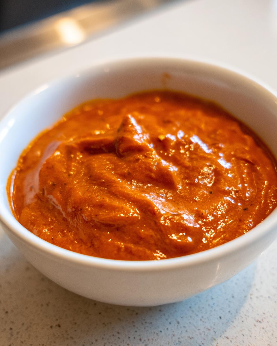 A close-up shot of thick, rich orange chili cheese dip served in a small white bowl.