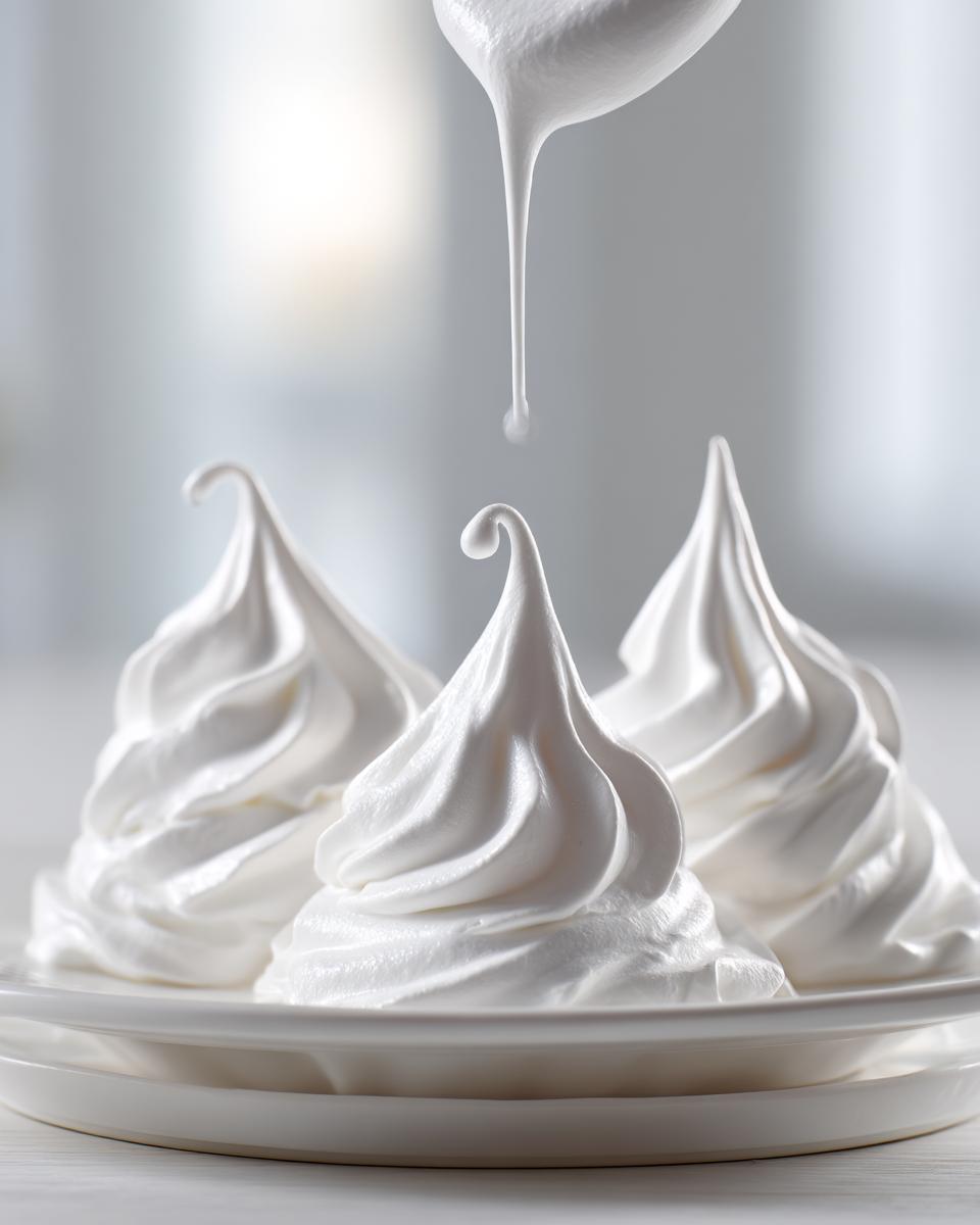 Thick, white royal icing, perfect for gingerbread house icing, being drizzled onto piped swirls.
