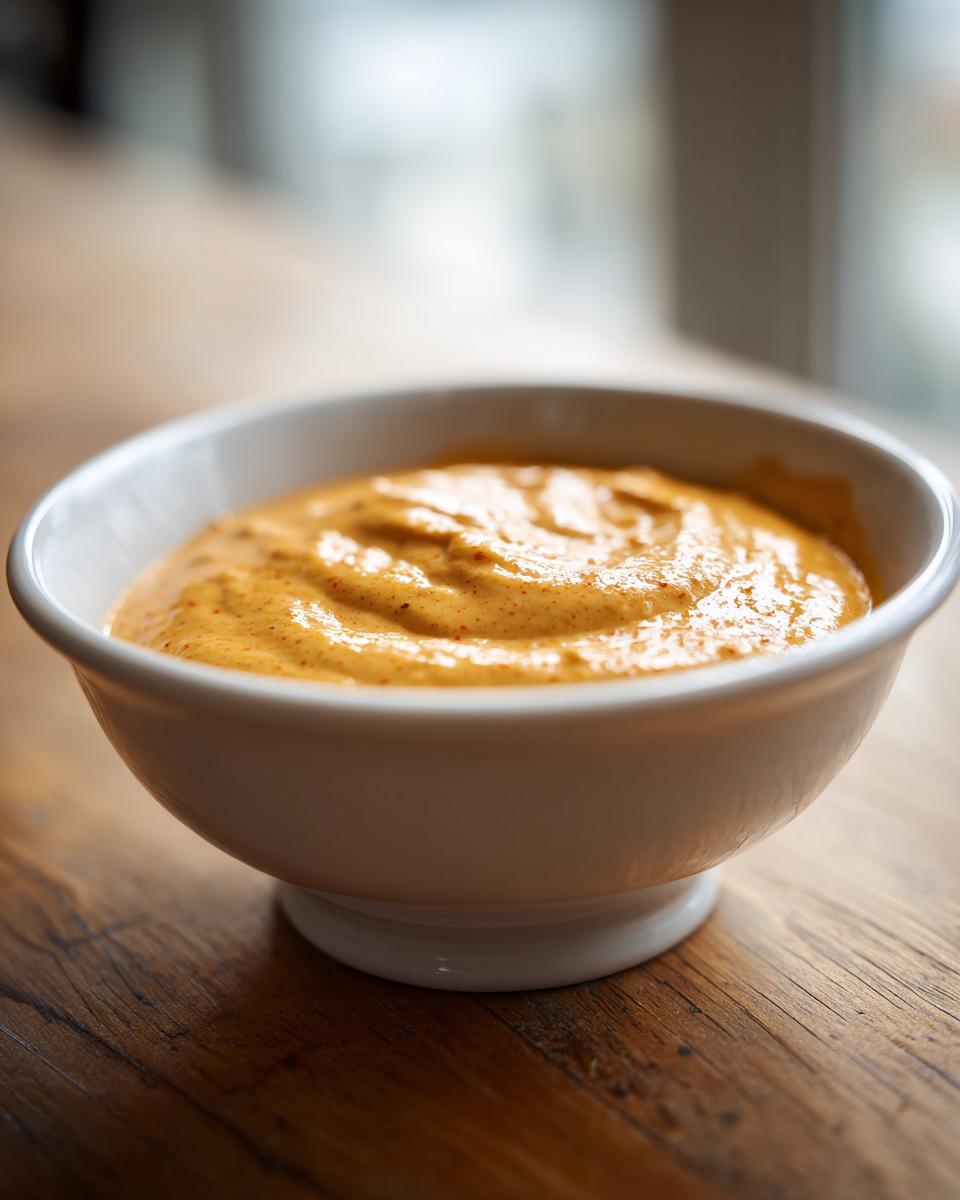 A close-up of a small white bowl filled with thick, orange-hued beer cheese dip, resting on a wooden table.