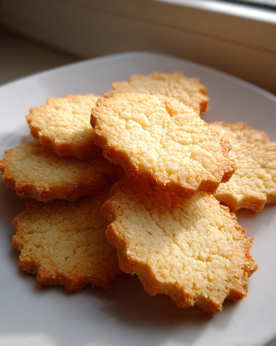 A stack of golden, star-shaped 3-ingredient butter cookies resting on a white plate near a window.