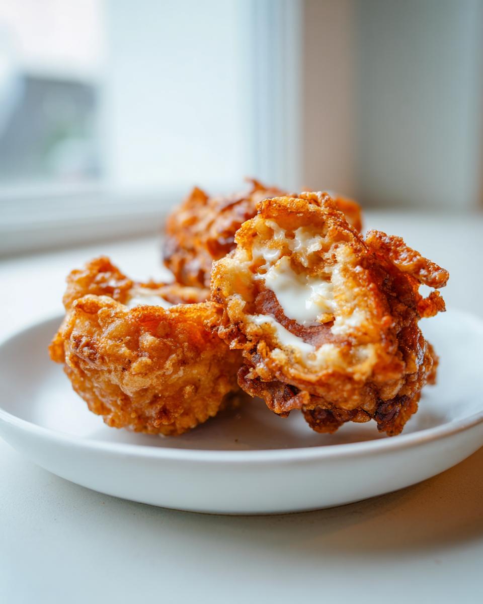 Close-up of a cut Korean corn dog showing the melted mozzarella cheese pull inside the crispy fried batter.