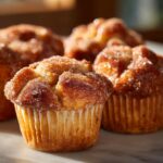 A close-up of freshly baked french toast muffins generously coated in sparkling cinnamon sugar.
