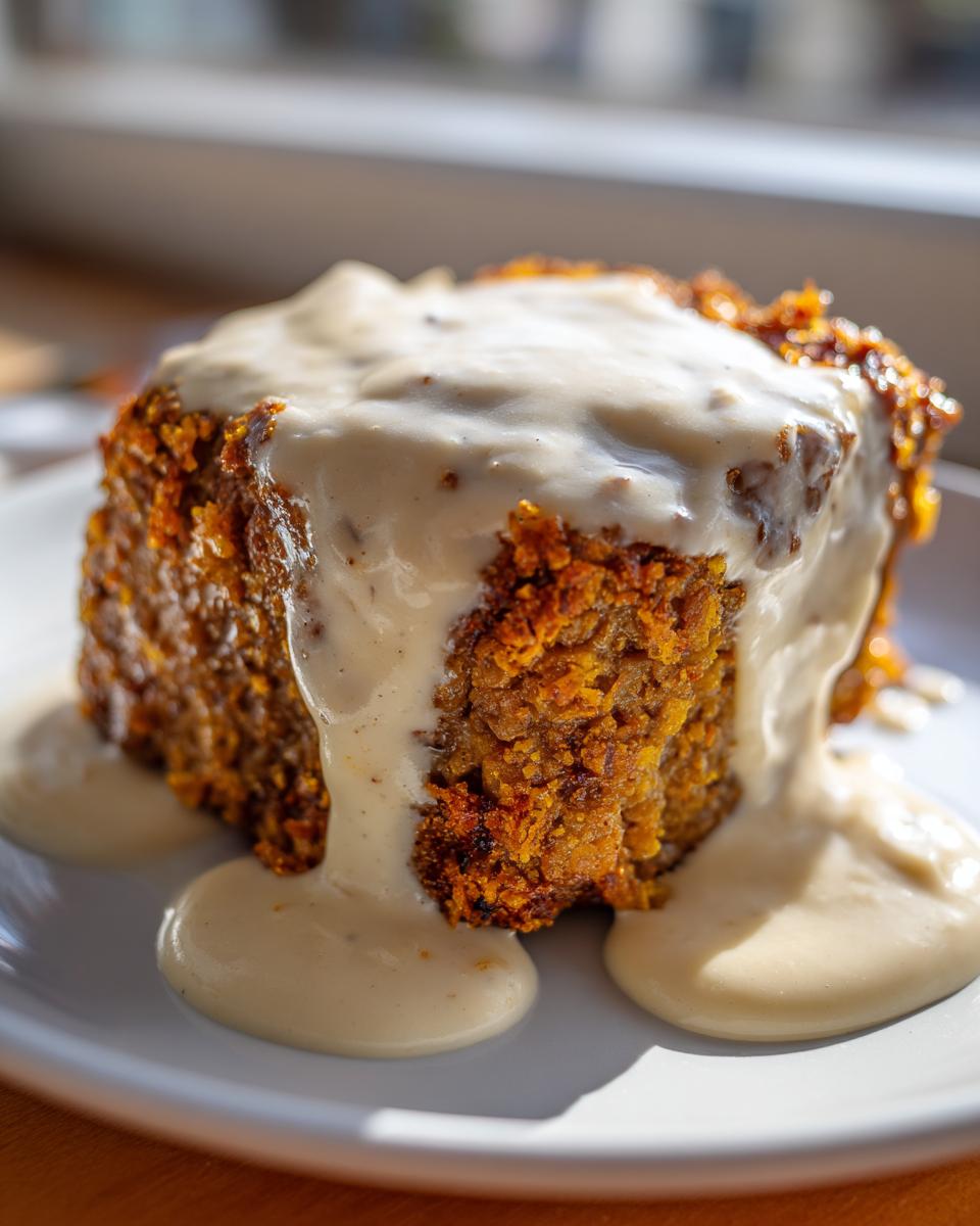Close-up of a piece of crispy, breaded chicken fried steak smothered in creamy white gravy.