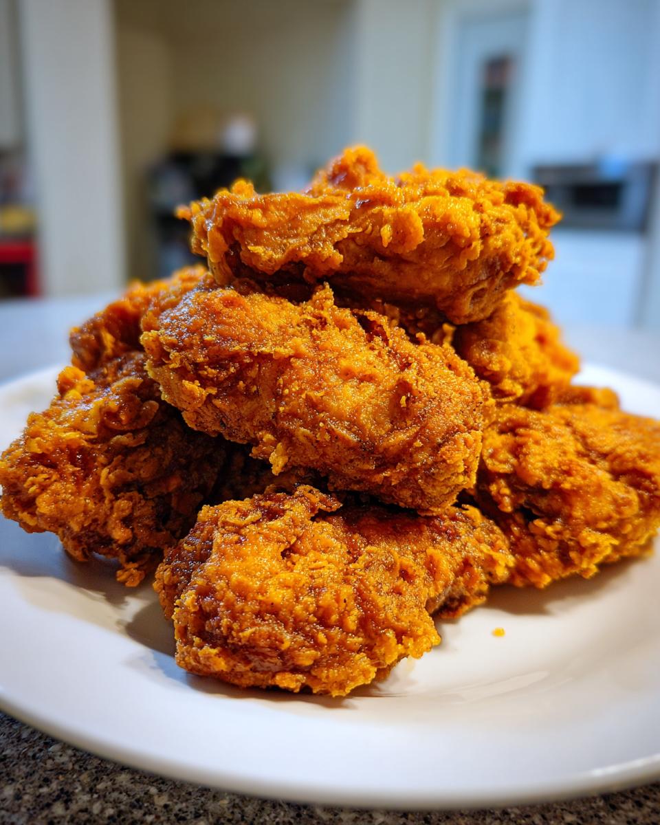 A close-up stack of perfectly crispy, golden-orange fried chicken wings piled high on a white plate.