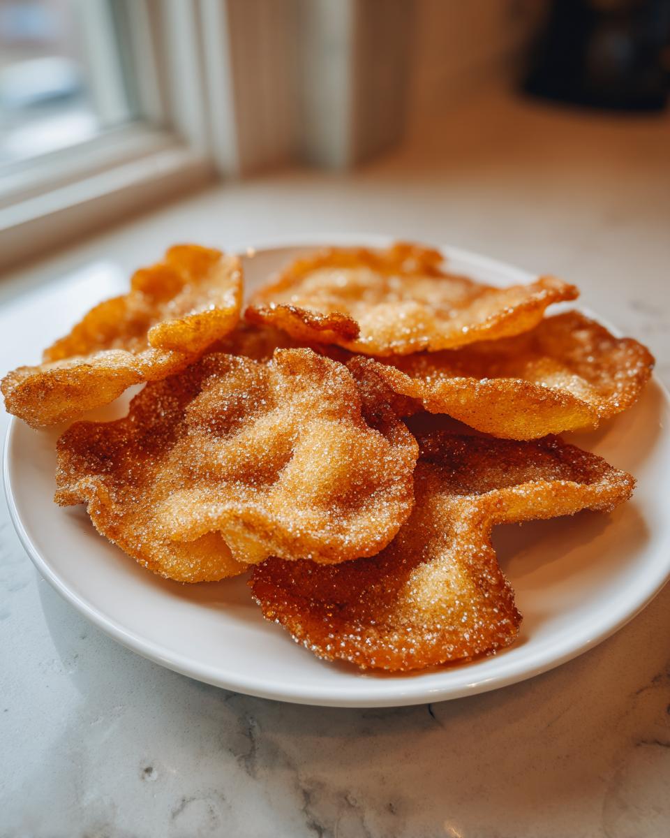 A stack of freshly made, golden brown buñuelos generously coated in granulated sugar, served on a white plate.