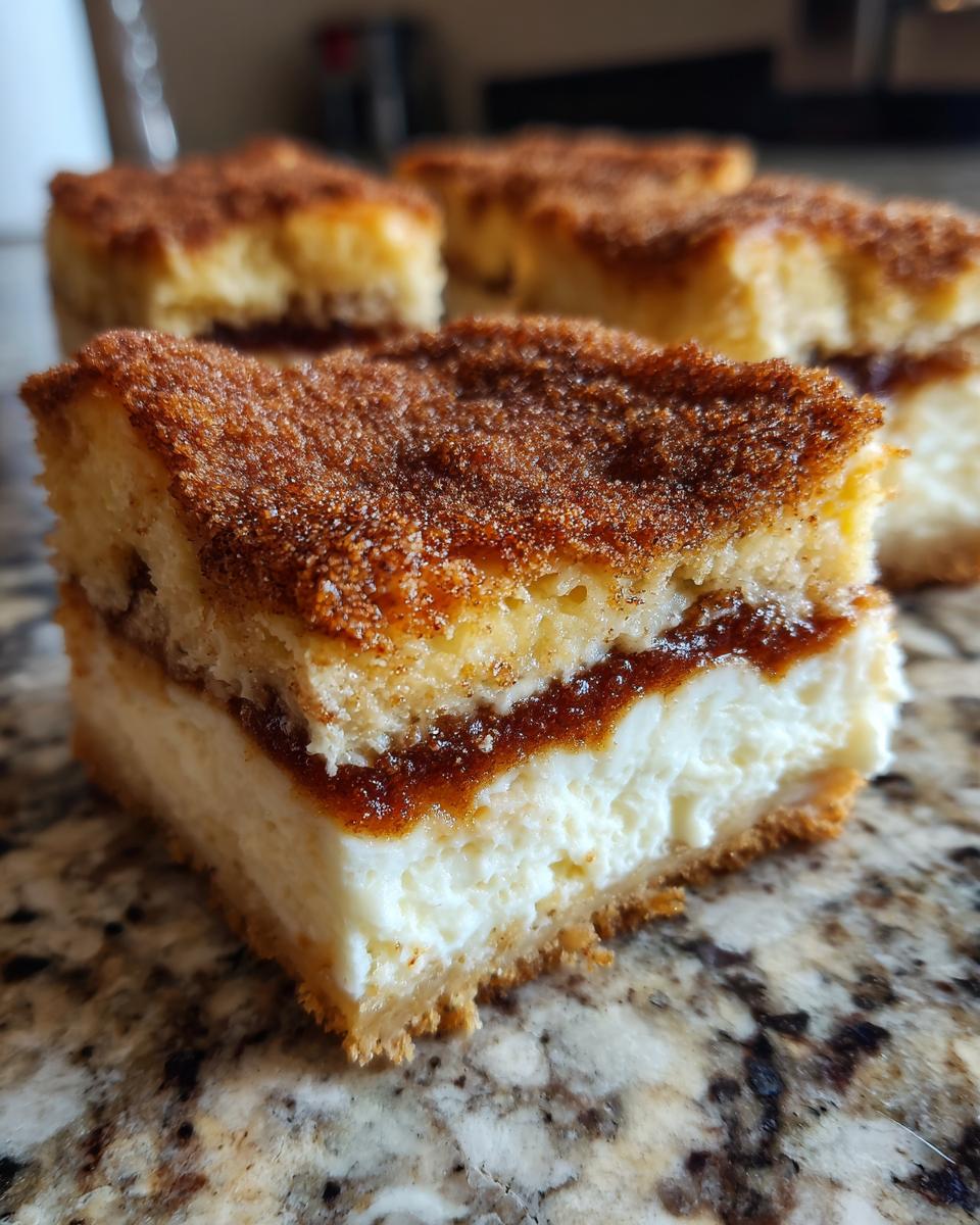 A close-up, cross-section view of a slice of sopapilla cheesecake showing the creamy white filling, cinnamon swirl layer, and sugary topping.